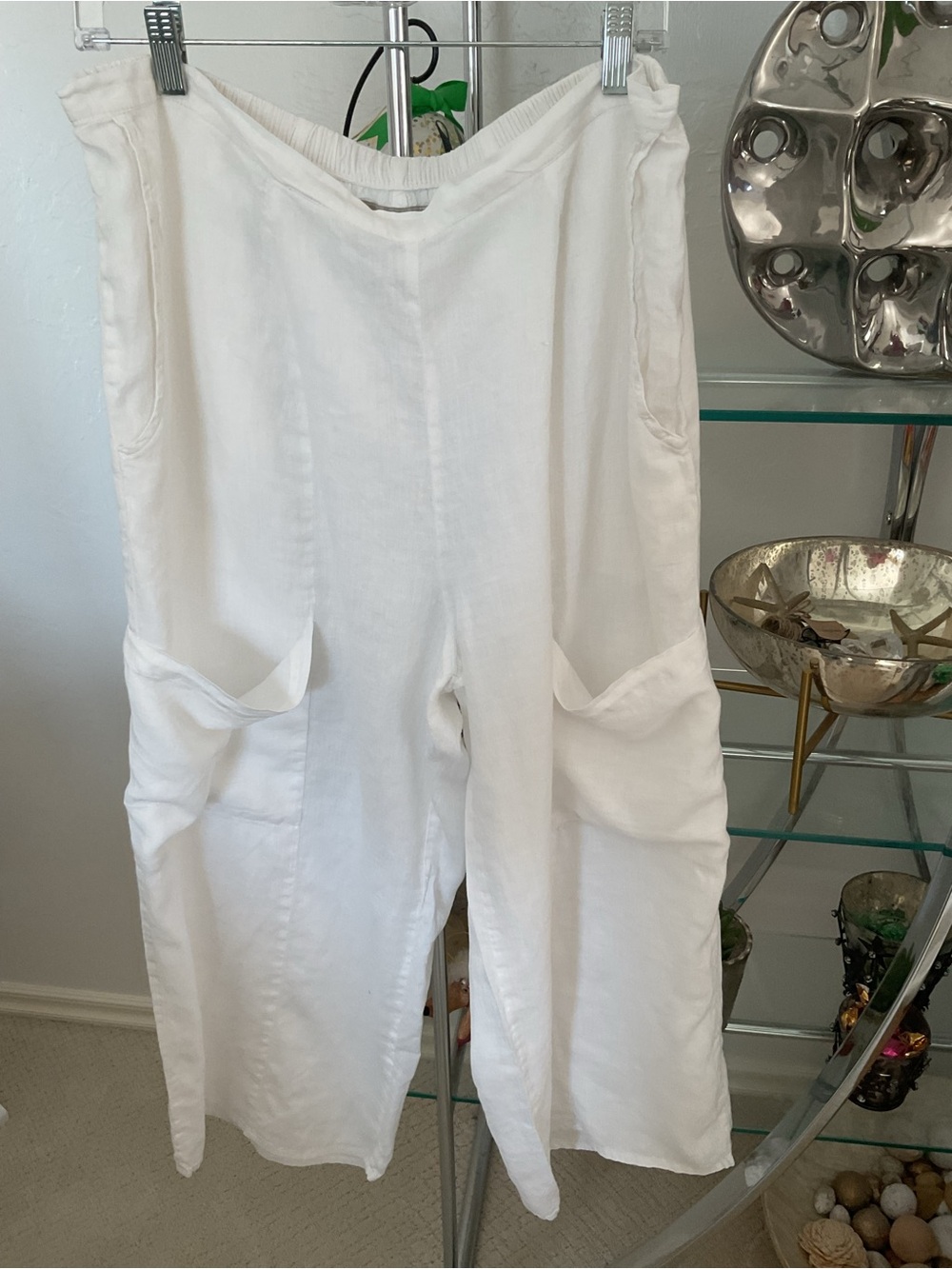 Flax white Wide-Leg Linen Pants with Deep Side Pockets